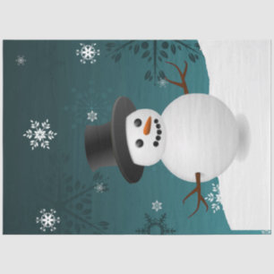 Teal Snowman Winter Scene Christmas Tissue Paper