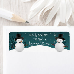 Teal Snowman Winter Scene Return Address Label