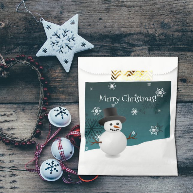 Teal Snowman Winter Scenery Christmas Favour Bags (Teal Snowman Winter Scenery Christmas Favor Bags)
