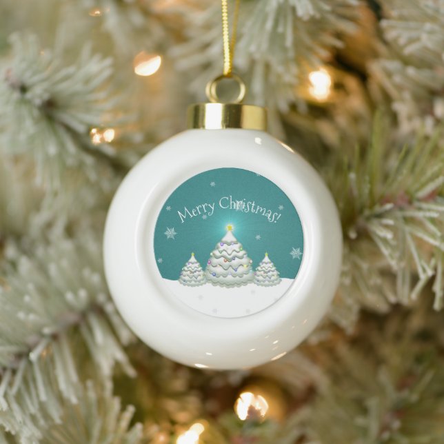 Teal Snowy Christmas Tree Framed Ornament (Tree)