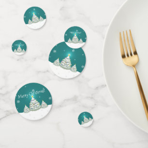 Teal Snowy Christmas Tree Table Confetti