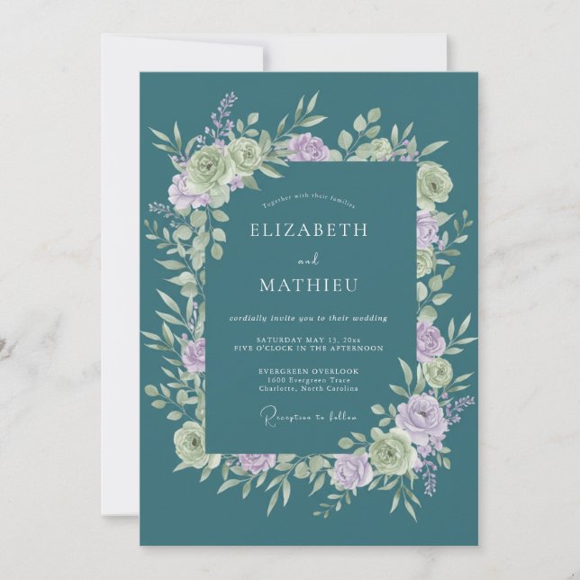 Teal Soft Bloom Romance Wedding Invitation (Front)