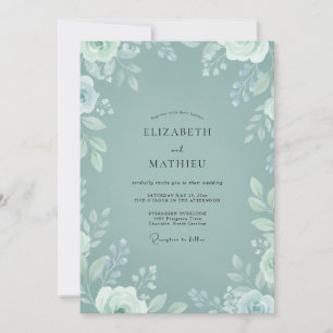 Teal Soft Botanical Flourish Wedding Invitation