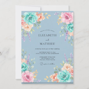 Teal Soft Floral Embrace Wedding Invitation