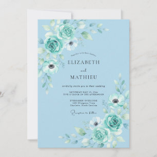 Teal Soft Floral Flourish Wedding Invitation