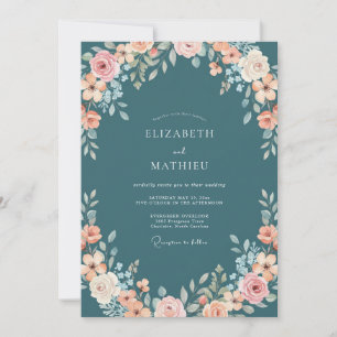 Teal Soft Floral Romance Wedding Invitation