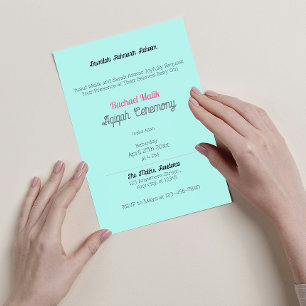 Teal Solid Colour, Baby Girl Aqiqah Baby Shower Invitation
