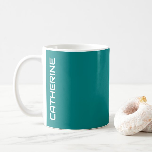 Teal Solid Colour Personalised  Coffee Mug (With Donut)