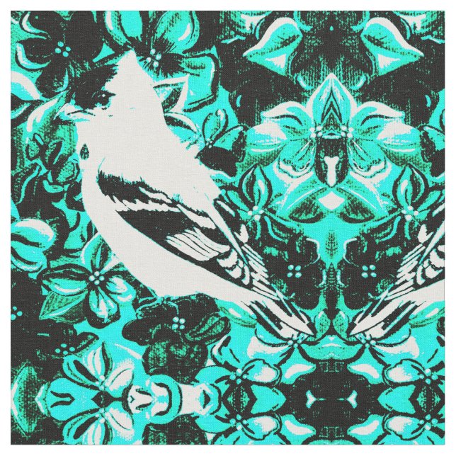 Teal Songbird Fabric (Close Up)