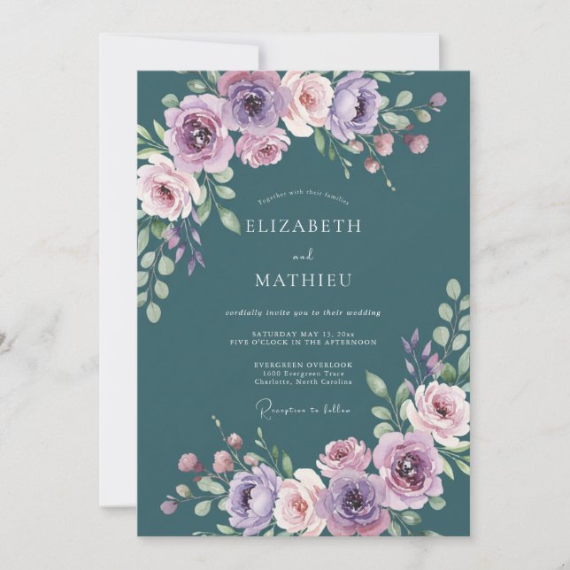 Teal Sophisticated Winter Wedding Invitation (Front)