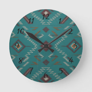 Teal Southwest Navajo Geometric Round Clock