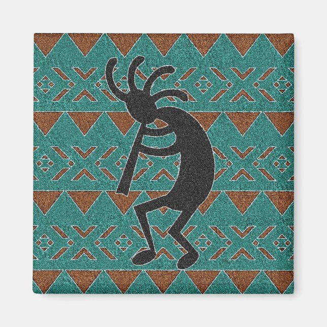 Teal Southwestern Design Kokopelli Magnet (Front)