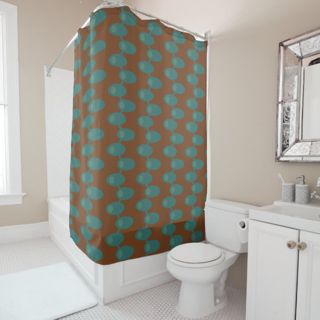 Teal Spaceships  Shower Curtain (In Situ)