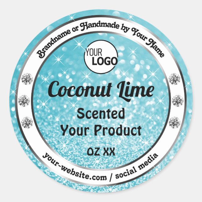 Teal Sparkle Glitter Product Packaging Labels Logo (Front)