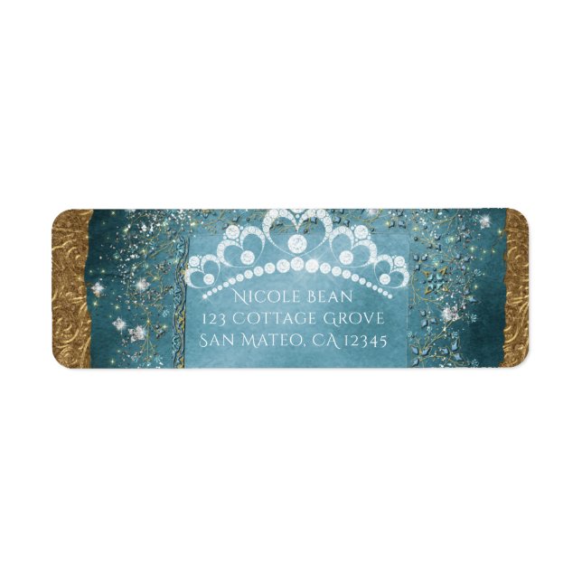 Teal Sparkle & Gold Diamond Tiara Scroll Party (Front)