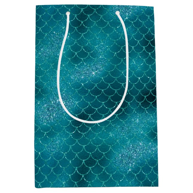 Teal Sparkle Mermaid Medium Gift Bag (Front)