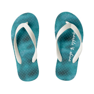 Teal Sparkle Mermaid personalised Kid's Jandals