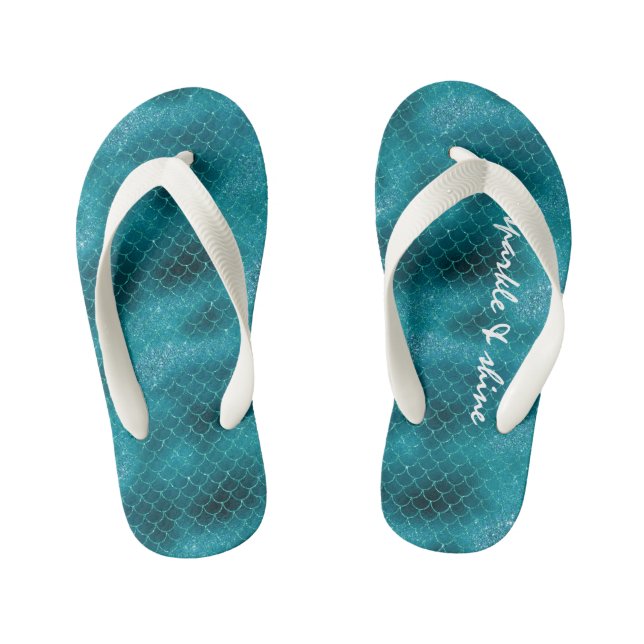 Teal Sparkle Mermaid personalised Kid's Jandals (Footbed)