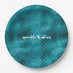Teal Sparkle Mermaid personalised Paper Plate