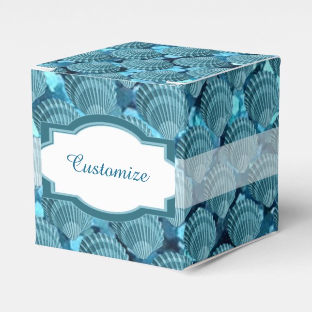 Teal Sparkle Seashell Cube Favour Box (Front Side)