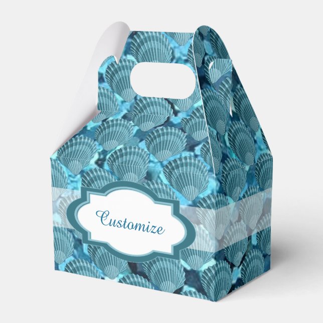 Teal Sparkle Seashell Gable Favour Box (Front Side)