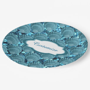 Teal Sparkle Seashell Paper Plates