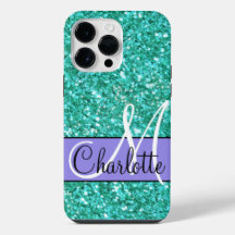 Teal sparkling glitter monogrammed Case-Mate