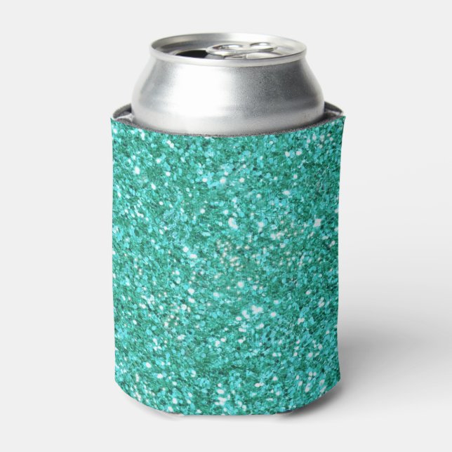 Teal sparkling glitter pattern           can cooler (Can Front)
