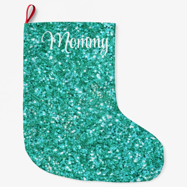 Teal sparkling glitter pattern             large christmas stocking (Front)