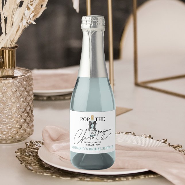 Teal Sparkling Wine Bridal Shower Mini Sparkling W Label (Creator Uploaded)