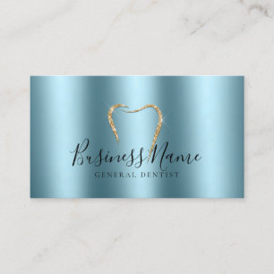 Teal Sparkly Gold Tooth Dentist  Custom Business Card