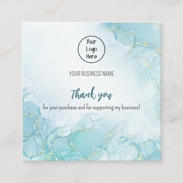 Teal sparkly gradient business card rate thank you (Front)