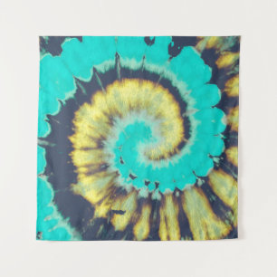 Teal Spiral Abstract. Tye Dye Shirt Circle. Grunge Tapestry