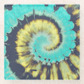 Teal Spiral: Grunge Hippie Texture. Glass Coaster