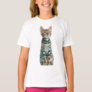Teal Spotted Leopard Bengal Kitten Kids T-Shirt