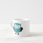 Teal Spring Owl Espresso Cup<br><div class="desc">Cute illustration of a cartoon owl perched on a cherry blossoms or sakura tree.</div>