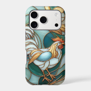 Teal Stained Glass Roosters Elegant Farmhouse