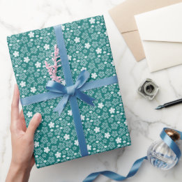 Teal Star and Snowflake Winter Pattern Wrapping Paper