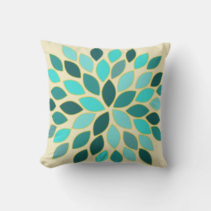 Teal Starburst Modern Flower Pattern Design Pillow