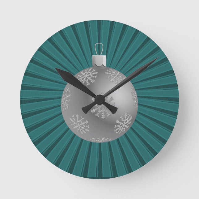 Teal Starburst Stripes Ornament Wall Clock (Front)