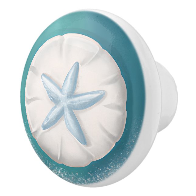 Teal Starfish and Sand Dollar Beachy  Ceramic Knob (Right)