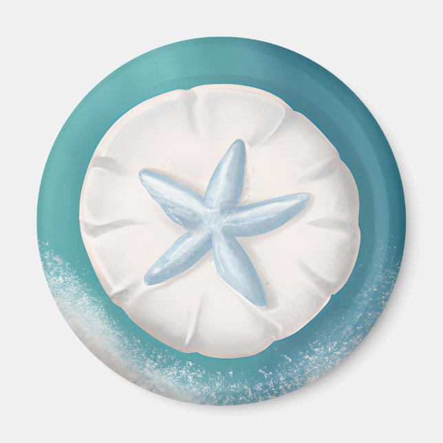 Teal Starfish and Sand Dollar Beachy  Magnet (Front)