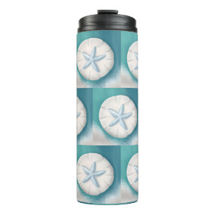 Teal Starfish and Sand Dollar Beachy  Thermal Tumbler