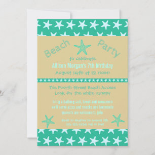 Teal Starfish Beach - Birthday Party Invitation