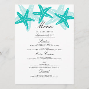 Teal Starfish Beach Wedding Dinner Menu