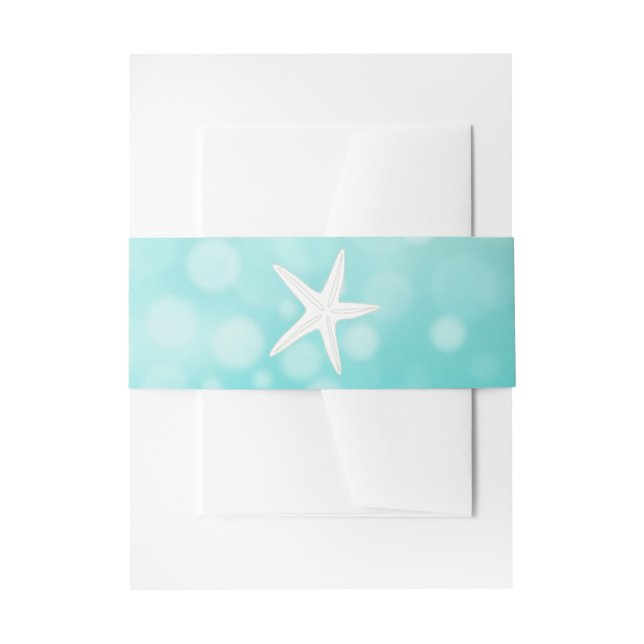 Teal Starfish Bubbles Wedding Belly Bands Invitation Belly Band (Front Example)