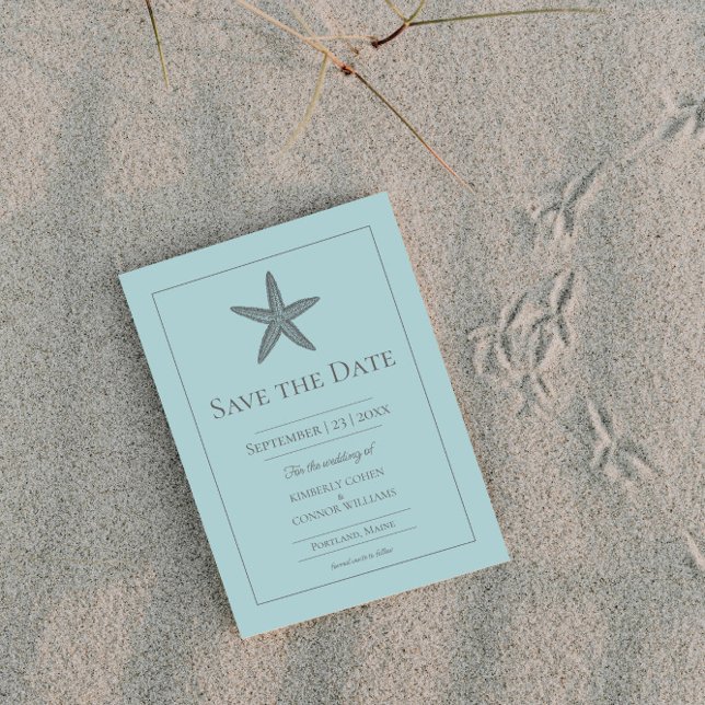 Teal Starfish Monogram Photo Save The Date (Teal Starfish Monogram Photo Save the Date)