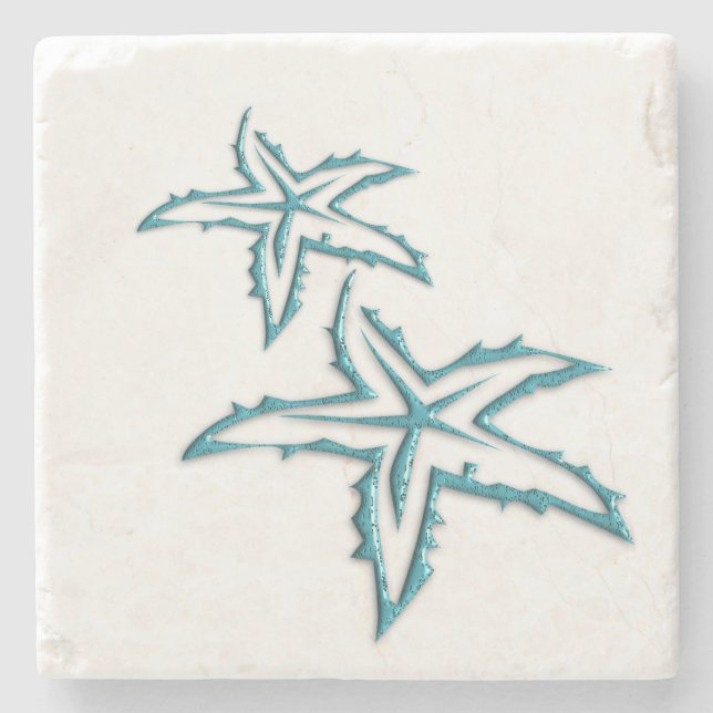 Teal Starfish Stone Coaster (Front)