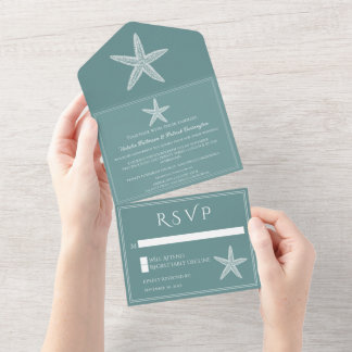 Teal Starfish Wedding All In One Invitation