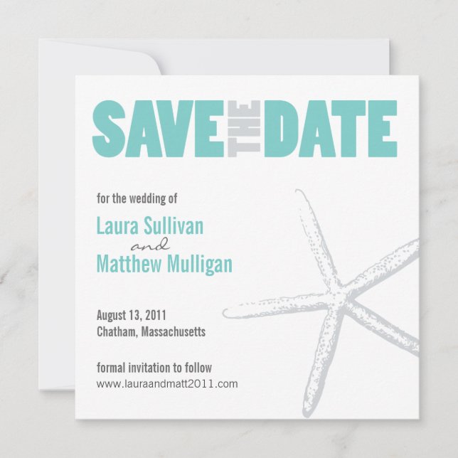 Teal Starfish Wedding Save the Date (Front)